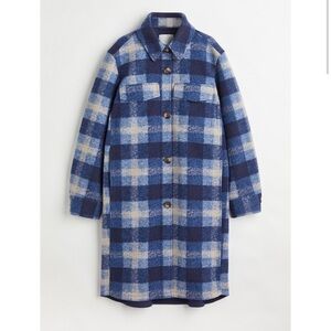 H&M Blue and Cream Plaid Coat